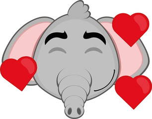 Vector illustration of the face of a cute cartoon elephant in love