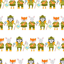 Pattern With Baby Animals In Scout Uniform