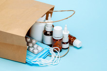 Order Medicines Online And Delivery. Pack Of Medicines, Pills And Masks