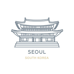 Wall Mural - Seoul, South Korea. Line icon of the city in East Asia. Outline symbol for web, travel mobile app, infographic, logo. Landmark and famous building. Vector in flat design, isolated