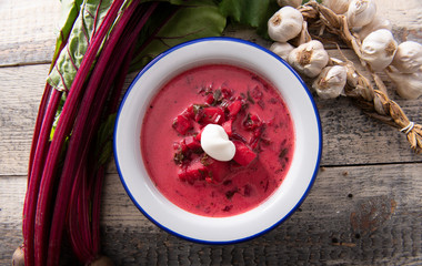 Wall Mural - Tasty homemade beetroot soup close up