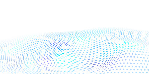 Abstract halftone background with wavy surface made of light blue dots on white