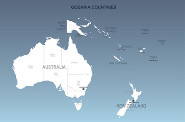 Wall Mural - detailed oceania countries vector map.australia, new zealand and pacific islands country. south paci