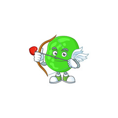 Sticker - mascot design concept of sarcina ventriculli cute Cupid with arrow and wings