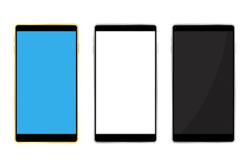 Wall Mural - Mobile phone, smart phone mockup. Three realistic devices with blank screens. Vector illustration.