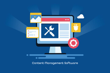Wall Mural - content management software, online cms for business solution, blog settings, internet and technolog