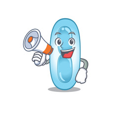 Canvas Print - Mascot design of klebsiella pneumoniae announcing new products on a megaphone