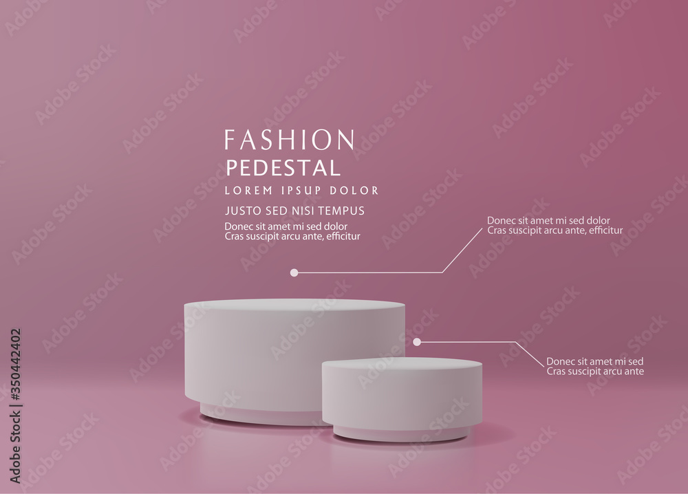 Vector pink minimal scene , podiumfor cosmetic product presentation. Abstract background with geometric podium platform in pastel colors. Template for design, presentation, advertisement.3d rendered. - obrazy, fototapety, plakaty 