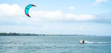 Kite On The Beach, Active Water Sports, Kitesurfing At Sea In The Laongo