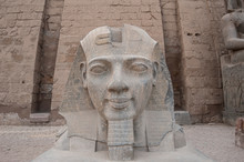 Statue Of Pharaoh Head At An Ancient Egyptian Temple