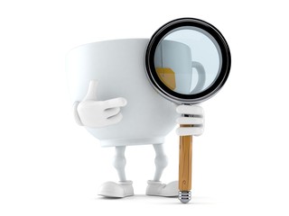 Poster - Tea cup character with magnifying glass