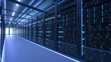 Fototapeta Na drzwi - Working Data Center Full of Rack Servers and Supercomputers, Modern Telecommunications, Artificial Intelligence, Supercomputer Technology Concept.3d rendering,conceptual image.