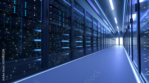 Cuadros en Lienzo Working Data Center Full of Rack Servers and Supercomputers, Modern Telecommunications, Artificial Intelligence, Supercomputer Technology Concept
