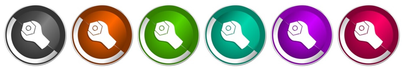 Aufkleber - Tools icon set, silver metallic chrome border vector web buttons in 6 colors options for webdesign