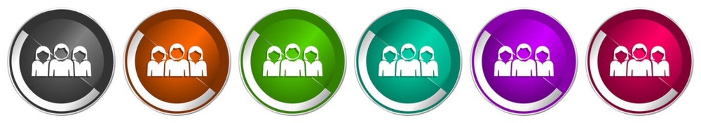 Aufkleber - People icon set, silver metallic chrome border vector web buttons in 6 colors options for webdesign