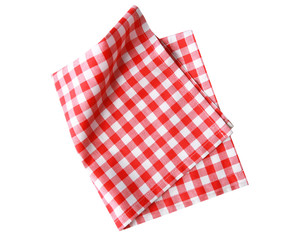 Wall Mural - Red checkered folded cloth isolated,kitchen picnic towel top view.