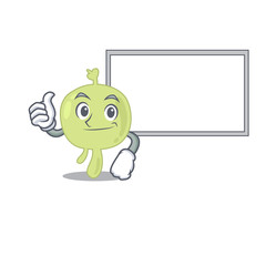 Wall Mural - Lymph node cartoon design with Thumbs up finger bring a white board