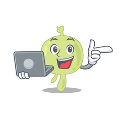 Sticker - Smart cartoon character of lymph node studying at home with a laptop