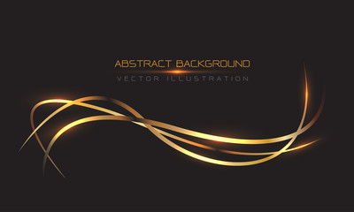 Abstract gold line curve light on black design modern luxury background vector illustration.