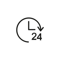 Wall Mural - Line icon of clock with twenty four hour sign. All day shop, twenty four hour service, twenty four hour support. Sale concept. Can be used for topics like business, service, commerce