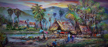 Oil Painting  Thailand Countryside Mountain Northeast , Rural Life , Rural Thailand
