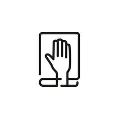 Sticker - Line icon of hand on bible or constitution. Oath, pledge, witness. Court concept. Can be used for topics like politics, law, religion