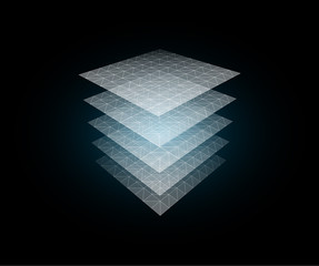 Aufkleber - Data center industry, cyberspace vector illustration. 3d IT sphere element. Computing and networking equipment storage. Server backup software and hardware. Bedding, fiber bed mattress layers review.