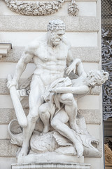 Poster - Statue of fight of Hercules with a club and Hippolyte, and Amazonian queen from Classical Greek Mythology, Hofburg Palace, outdoor, Vienna, Austria, details, closeup