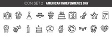 Independence Day Thin Line Icon Set, 4th July Symbols Collection, Vector Sketches, Logo Illustrations, American Holiday Decor Signs Linear Pictograms Package Isolated On White Background, Eps 10