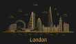 London city line art, golden architecture vector illustration, skyline city, all famous buildings.