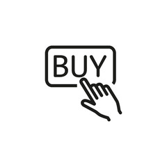 Sticker - Line icon of hand pushing buy button. Online shopping, online store, advertisement. E-commerce concept. Can be used for application icons, button, web design