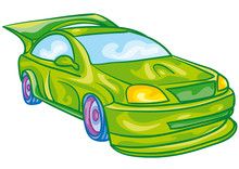 Green Racing Car With Driver Inside, Toy, Isolated Object On A White Background, Vector Illustration,