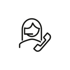 Sticker - Line icon of woman with telephone receiver. Call center, customer representative, consultancy. Online support concept. Can be used for topics like business, communication, internet