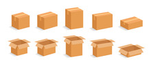 Opened And Closed Cardboard Box. Vector Illustration.
