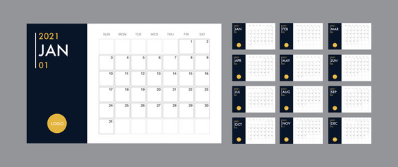 Calendar 2021 template planner vector diary in a minimalist style