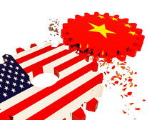 Usa China Relationships Trading  Economy Competion Gears With Flags And Broken Piecies  Black Background - 3d Rendering