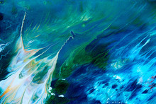 Abstract Fluid Blue Green Pattern Background. Cosmic Sea Waves, Stains Of Paint, Creative Liquid Art. Colors Of The Planet Earth