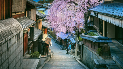 Canvas Print - Panorama of Historic Higashiyama district, Kyoto in Japan. Vintage tone.