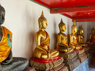 Buddha gold statues. Wat Pho, Bangkok, Thailand