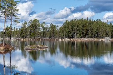 Canvas Print - Summer view of a fishing lake in Sweden