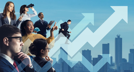 Poster - Growth, success, career advancement, skill improvement, group, teamwork, human resources, economy, economics, partners, team, global, diversity, business, unity, management, future, group, society,