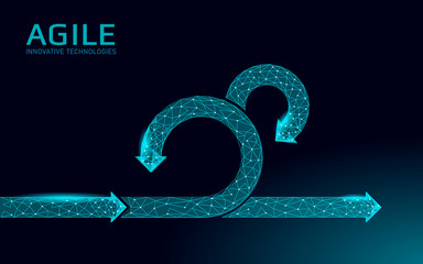Agile development project lifecycle. Test system strategy concept. Circle arrow symbol low poly flexible planing. Vector illustration