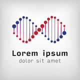 Fototapeta  - Abstract Vector Logo Design, DNA in infinity symbol shape  on grey background