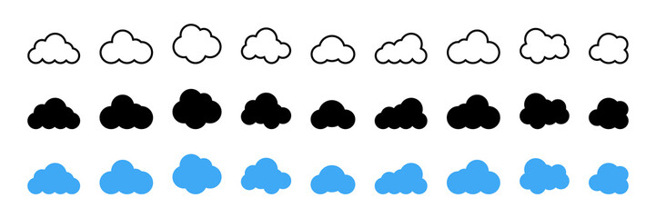 Wall Mural - Clouds collection different shapes. Clouds in flat line design. Cloud icon. Backup icon. Storage symbol. Vector illustration