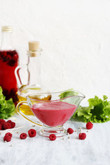 Sticker - berry sauce with raspberries. salad  berry vinaigrette dressing. 
copy space