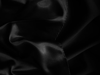 Poster - Black glossy crumpled fabric. Wavy fluid background