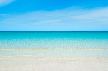 beautiful landscape of clear turquoise ocean and sandy beach in saadiyat island