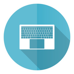 Poster - Notebook and laptop keyboard blue round flat design vector icon isolated on white background