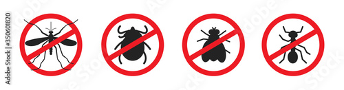 Cuadros en Lienzo Mosquitoes stop sign vector icon, thick, flea and fly mark