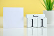 11 eleventh day june Month Calendar Concept on Wooden Blocks. Copy space.